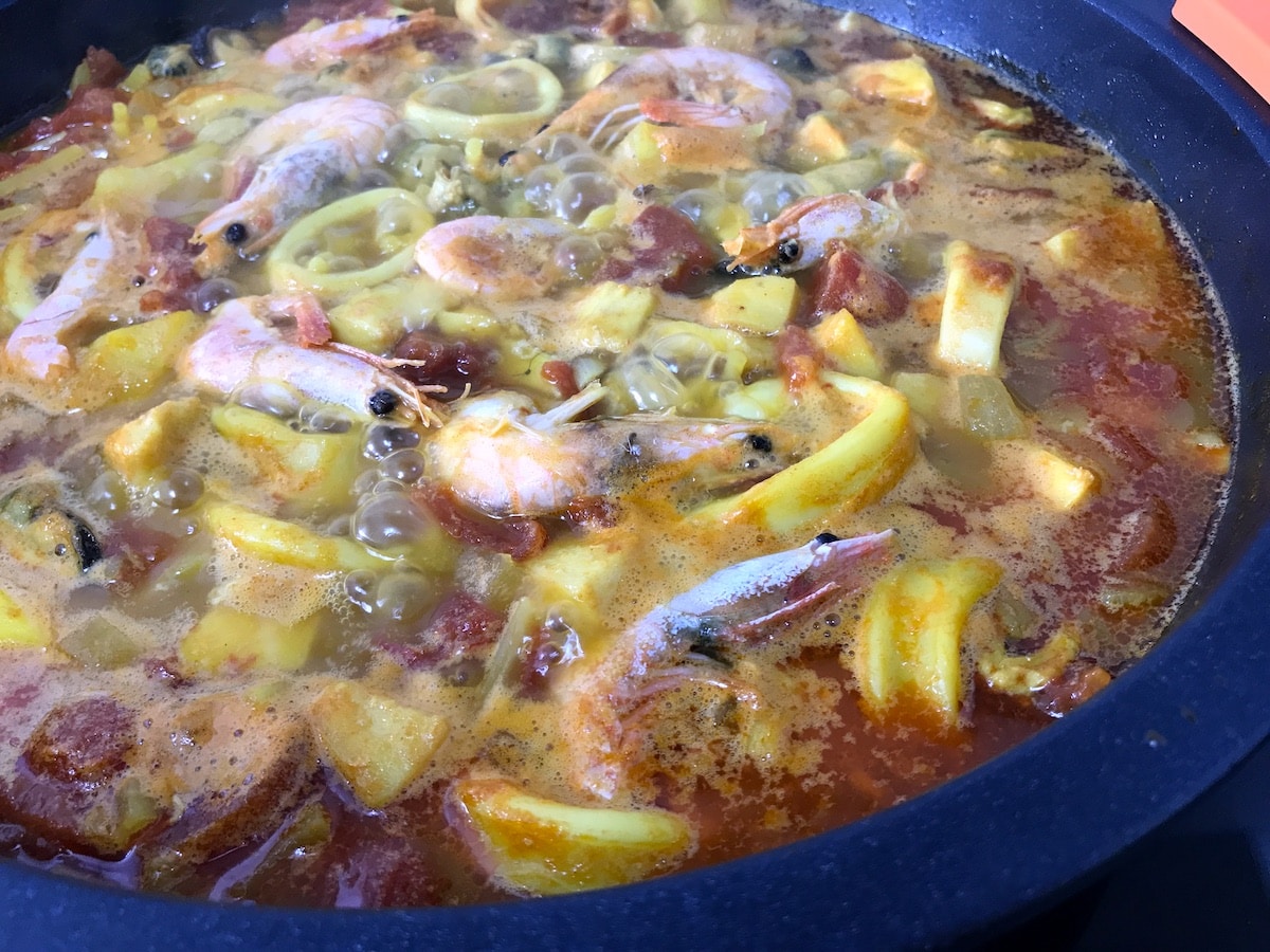 coccion de fideos con marisco para cazuela